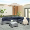 7-piece Outdoor PE Wicker Furniture Set, Courtyard Gray Rattan Segmented Sofa with Washable Deep Blue Cushion 6