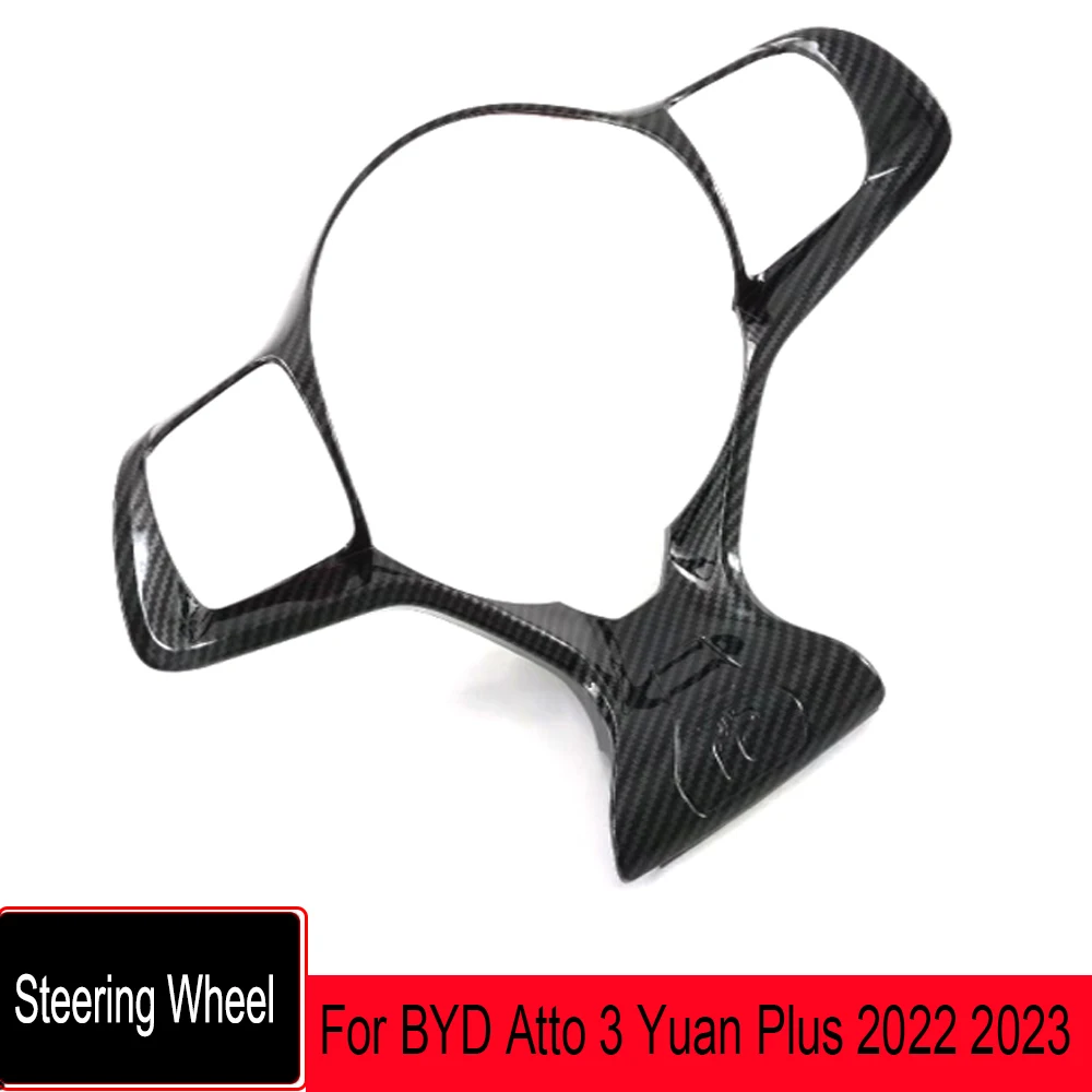 

Отделка на руль автомобиля из углеродного волокна, отделка чехла, наклейки для BYD Atto 3 Yuan Plus 2022 2023, аксессуары для интерьера автомобиля