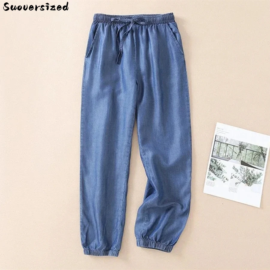 

Drawstring Oversize 5xl Thin Baggy Jeans Elastic High Waist Jogger Denim Pants Streetwear Pantalones Casual Vaquero Women Capris