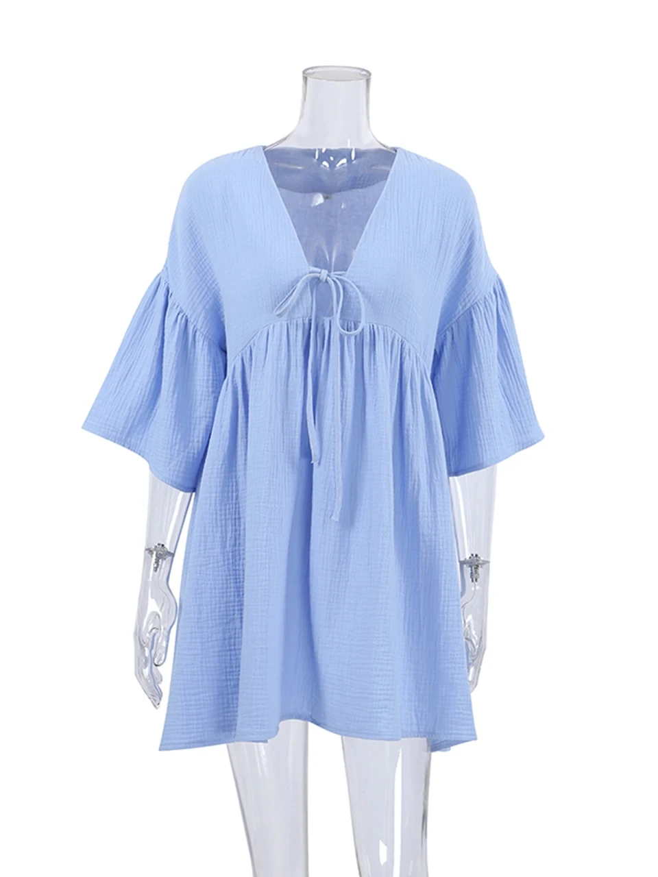 Loose Night Dress Women Cotton Peplum Half Sleeve V Neck Sleepwear Female 2023 Spring Casual Woman Dresses Solid Pajamas