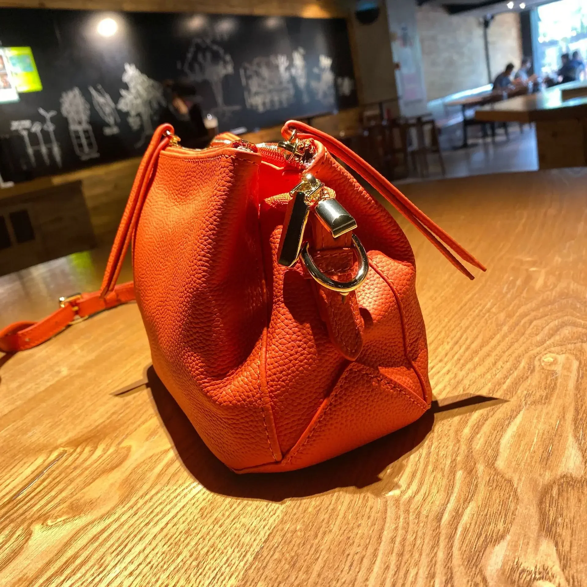 Orange Blue Colour Shell Shape Flap Bag with Much Interlayer Full Grain Cow Leather Women's Shoulder Crossbody Bag