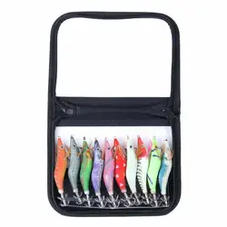 10pcs Hard Bait Luminous Shrimp Squid Jigs Set 3.0#3.5# Sea Fishing Lure Set Artificial Cuttlefish Octopus Winter Fishing