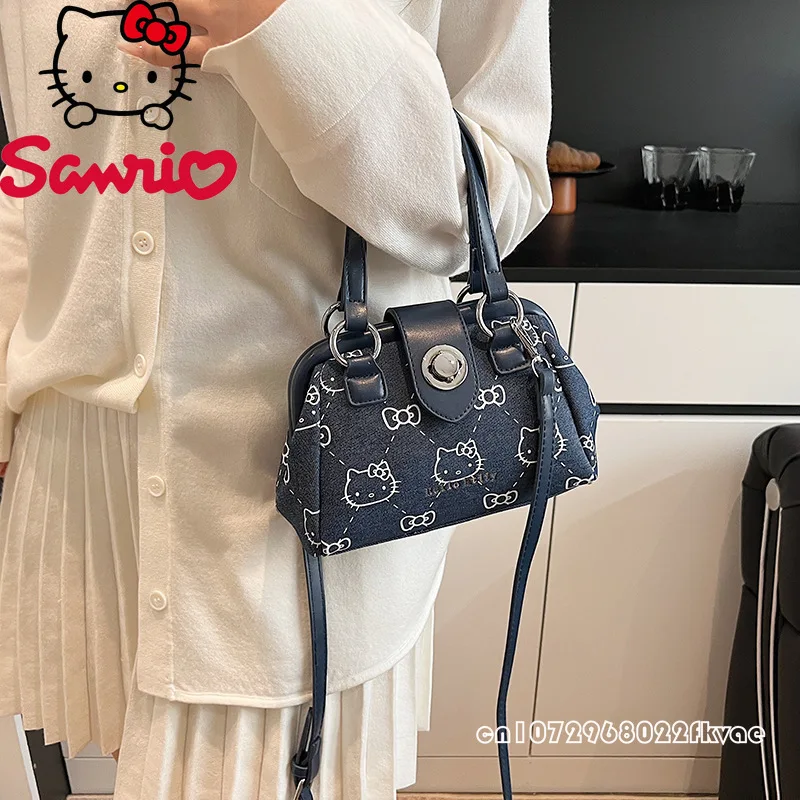 Hello Kitty New Women's Handbag Fashion High Quality Cowboy Women's Shoulder Bag Cartoon Versatile Mini Storage Bag