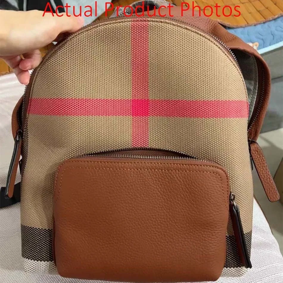 Double Zipper Design Fashionable Canvas+Cowhide Backpack Canvas Backpack For Women Trendy 2025 New Plaid Brown Women's Bag 3