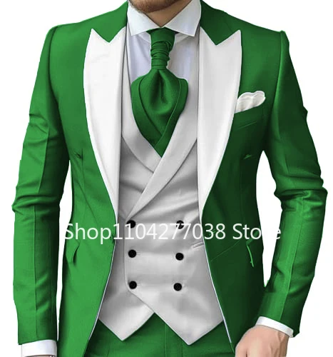 Luxury Men's Suits Peak Lapel Slim Fit Blazers 3 Pieces Blazer Vest and Pants Dress Suit for Men Banquet Business