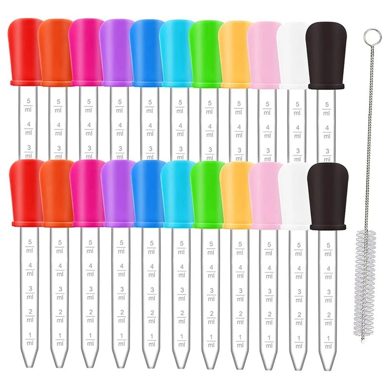 

22 Pack Liquid Droppers, 5Ml Silicone And Plastic Medicine Eye Dropper With Bulb Tip And Clean Brush For Kids Crafts