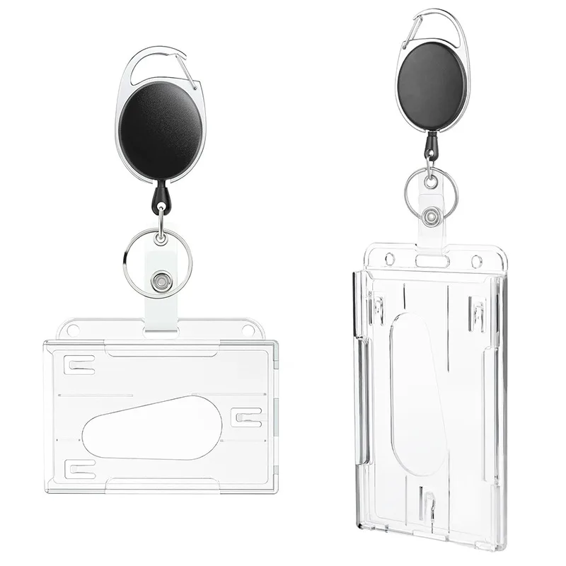 Transparenter Ausweishalter mit Ausweisrolle, Kartenhülle, Schutzhülle, dehnbar, doppelte Kartensteckplätze mit Schlüsselanhänger – Detail 3
