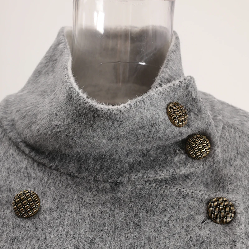 LANMREM Grey Stand Collar Double-faced Woolen Coat for Women Korean Trendy Loose Bandage Design Autumn Winter Overcoat CPG4196 - Image 4