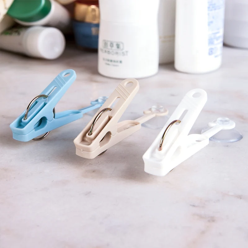 GUANYAO Movable Suction cup hook with clip Bathroom storage finishing hooks Multi-Purpose Hooks Bathroom storage clip plastic