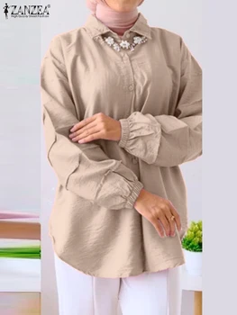 ZANZEA Muslim Hijab Blouse Islamic Clothing Women Long Sleeve Lapel Neck Shirt Turkey Tops Loose Ramadan Abaya Dubai Kaftan 1