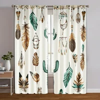 2pcs, Popular Curtain Panels 2D print Cactus and feathers Machine Washable Fabric (without rod) Thermal Insulation, and Room 1