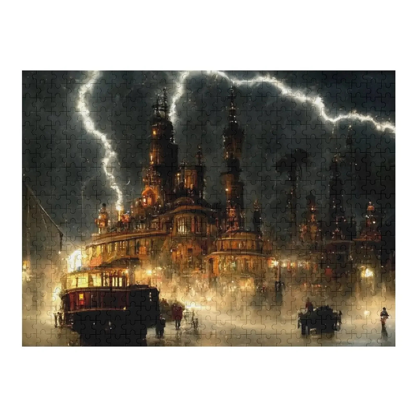 Steampunk City during Lightening Storm Jigsaw Puzzle Jigsaw For Kids Photo Personalized Gifts Children Custom Wood Puzzle
