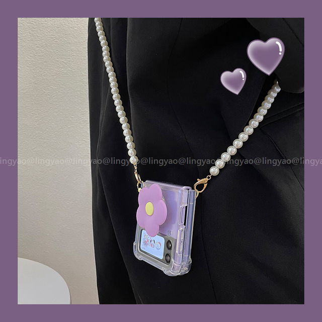 Bracelet Long Lanyard Cherry Phone case For Samsung Galaxy Z Flip 3 Hand Chain Cover