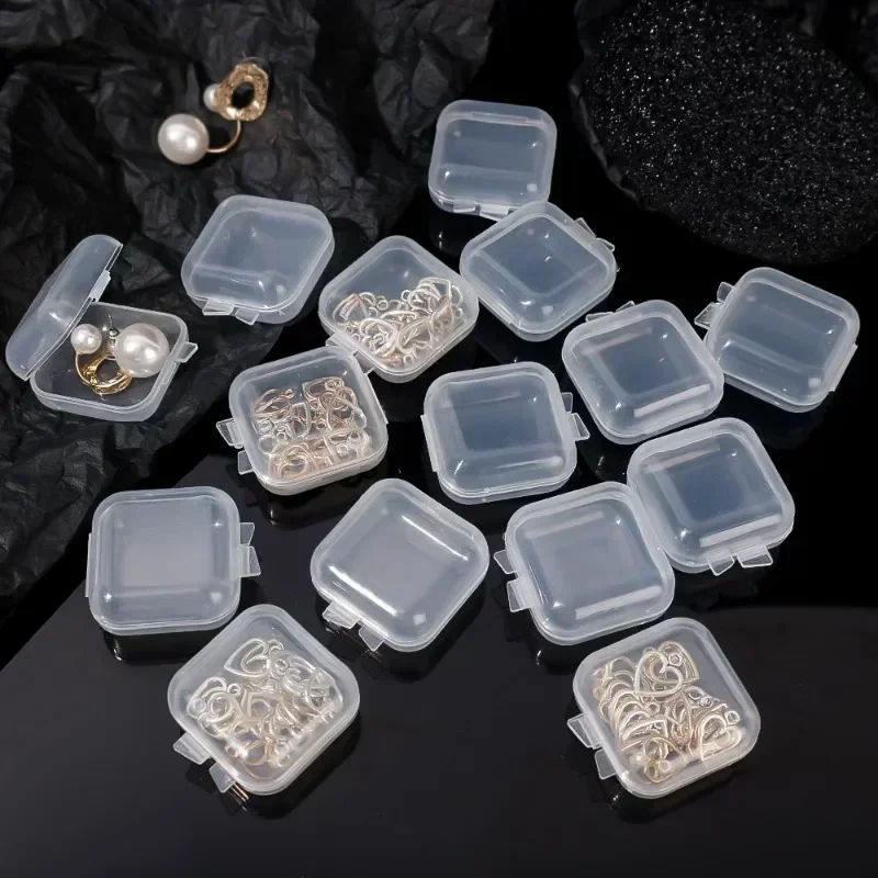 New Mini Square Storage Box Transparent Plastic Flip Cover Small Case Pill Jewels Dustproof Storage Pack Boxes Wholesale