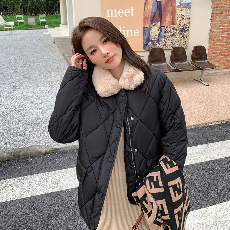 Winter Korean Thick Add Cotton Coat Women Casual Zipper Up Short Furry Collar Jacket Warm Down Cotton Parkas Woman