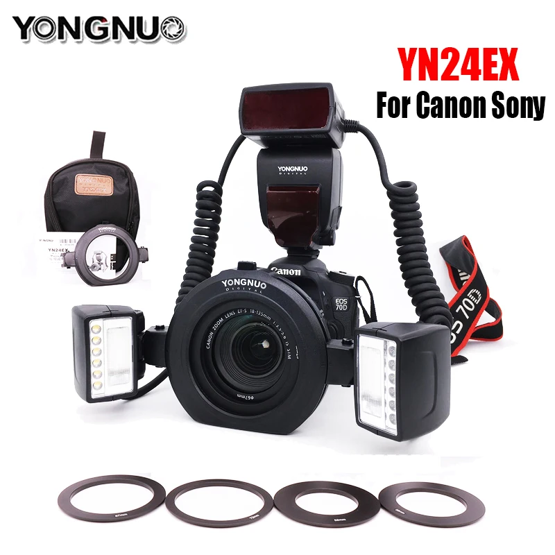

Кольцевая вспышка Yongnuo YN24EX YN24EX II EX E-TTL для макросъемки, вспышка 5600K для камеры Canon Sony 1Dx 5D3 6D 7D 70D 80D A6000 a6300
