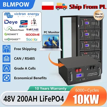 Batteria solare al litio LiFePO4 48V 300AH 15KWH 51,2V 100AH 200AH 6000+ cicli con BMS 16S 200A per inverter
