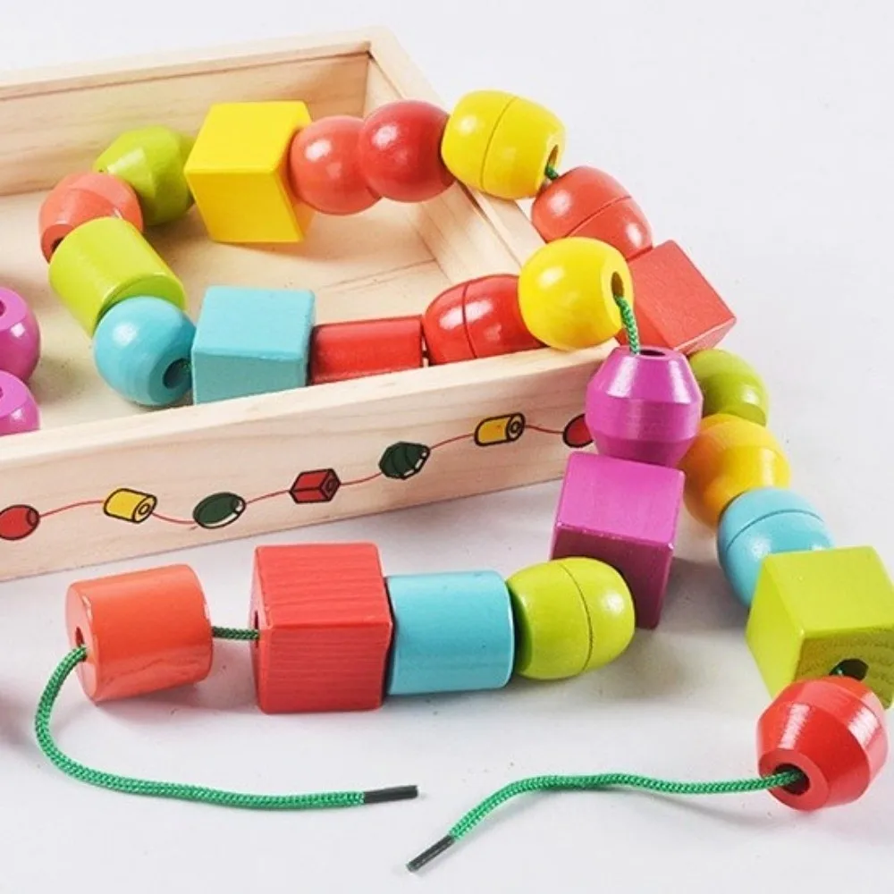 Colorful Wooden Toys Matching Game Beaded Design Color Shape Matching Puzzle Funny Wooden Material Color Cognition Toddler Play