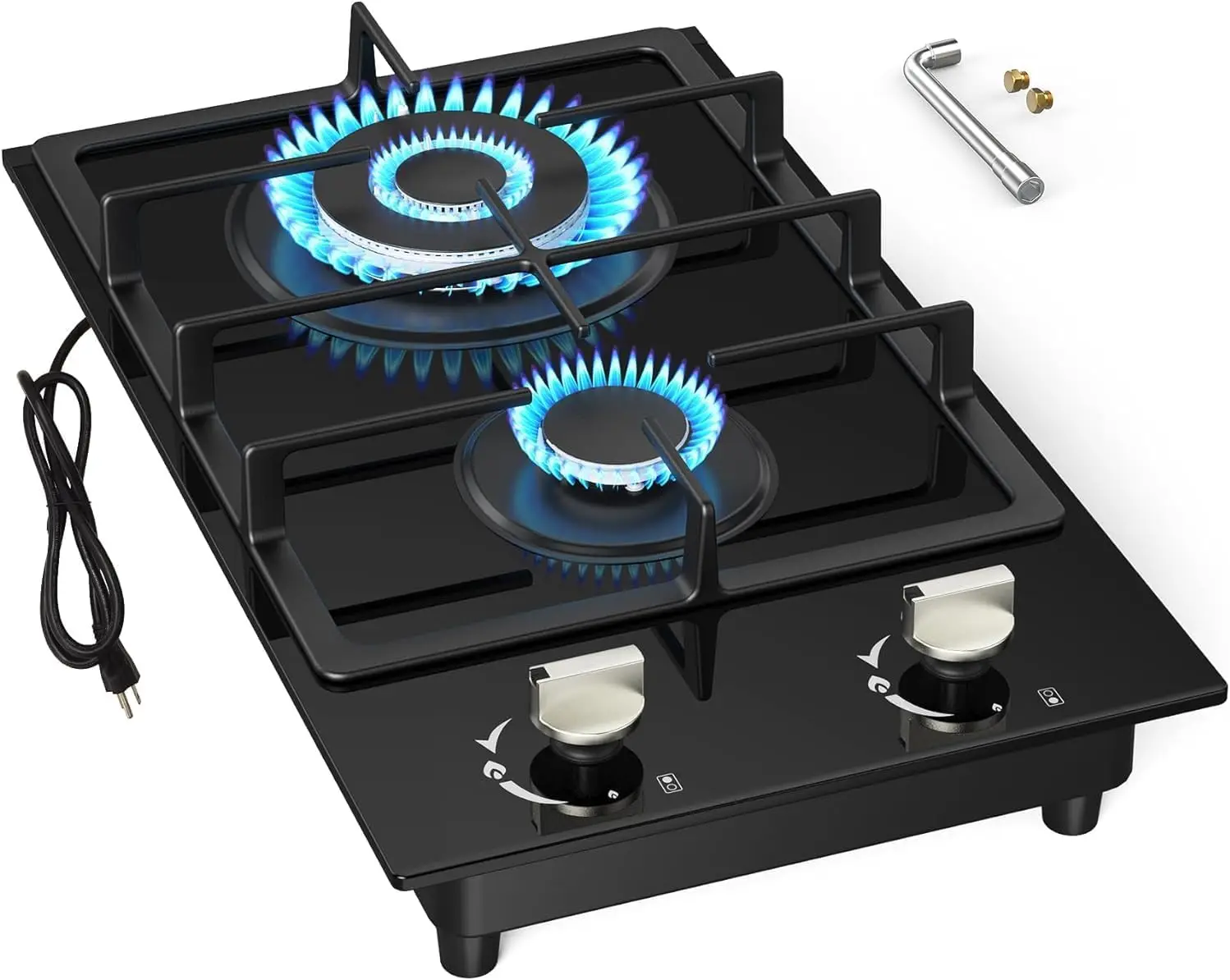 Cooktop 2 Burner, NG/LPG Dual Fuel Gas Stove Top, Built-in Gas Cooker with Thermocouple Protection,Tempered Glass Propane Co
