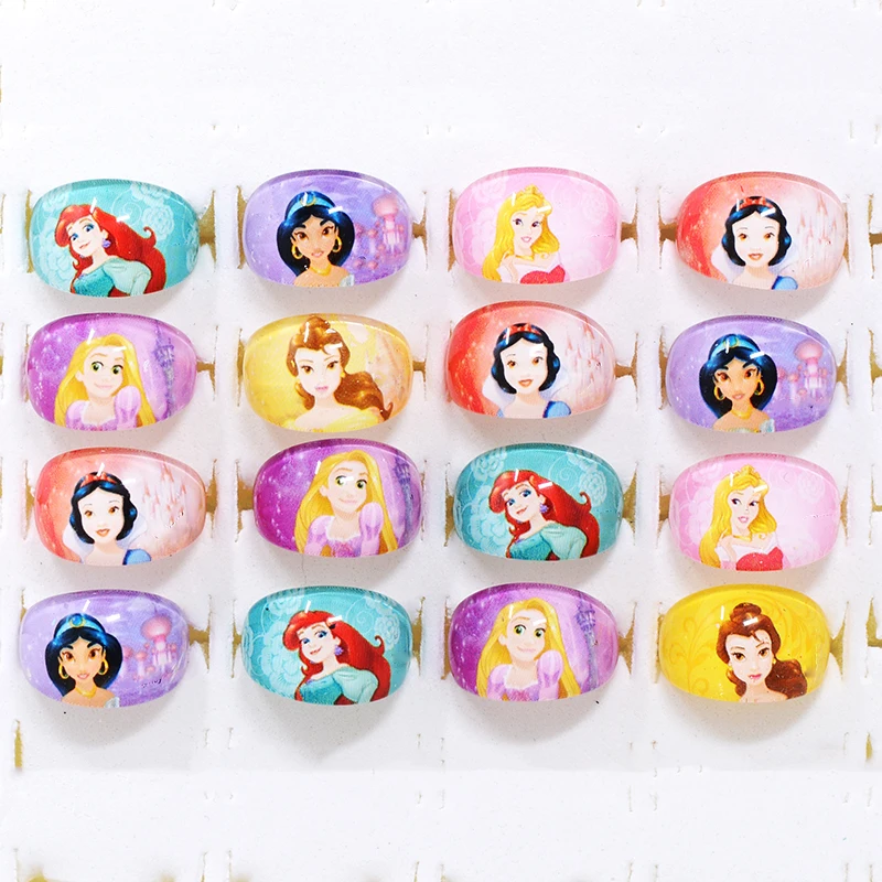 10/20Pcs Disney Elsa Rapunzel Mix Princess Kids Acrylic Rings Cartoon Girls Jewellery Birthday Party Christmas Friendship Gift 1