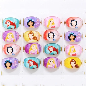 10/20Pcs Disney Elsa Rapunzel Mix Princess Kids Acrylic Rings Cartoon Girls Jewellery Birthday Party Christmas Friendship Gift 1