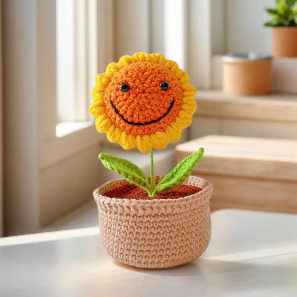 DIY Flower Potted Crochet Kit Cute Plants Hand-Knitted Tool (Happy Sunflower)