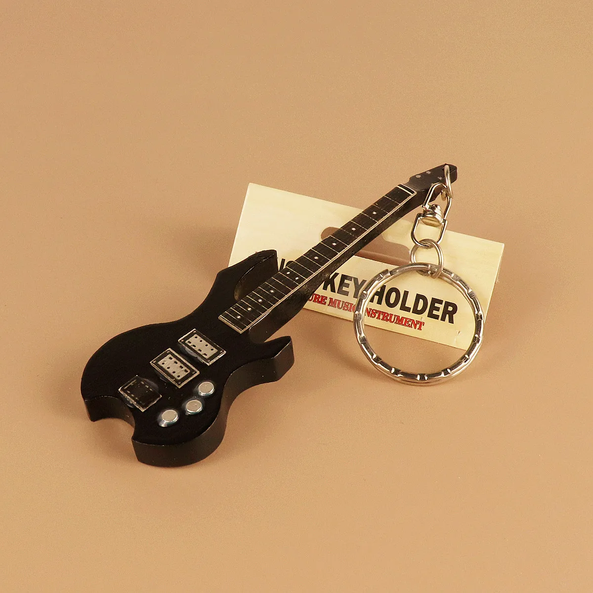 Wooden Guitar Keychain Electric Bass Keyring Wood Miniature Musical Instrument Key Chain Key Ring Keyholder Pendant Gift 