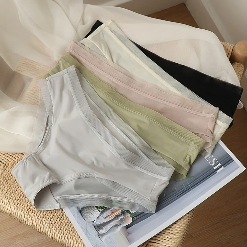 

Breathable Comfortable Mid-waist Simple Lace For Girls Lingeries Women Mesh Panties Ice Silk Korean Underwear Cute Briefs