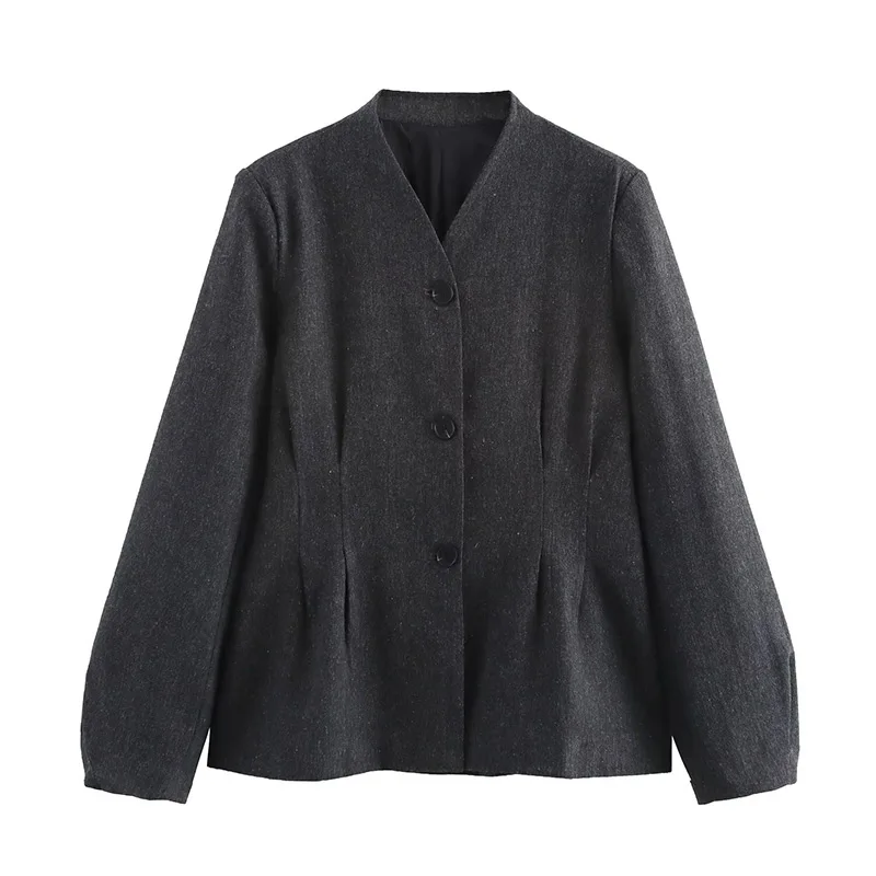 Elegant Single-breasted Blazer Coat Women 2025 Spring Long Lantern Sleeve Suit Jacket Female 2025 Vintage Office Lady Outerwear