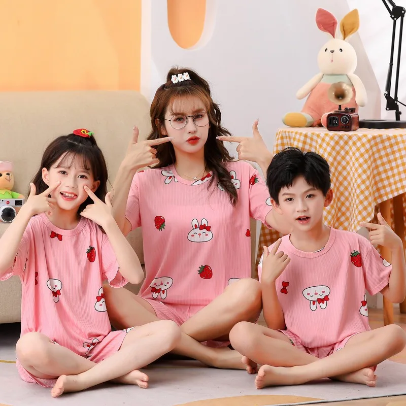 십대용 반팔 아이스 실크 파자마, 큰 아이들 옷 세트, 어린이 여아 수면복, 남아용 파자마 (8, 10, 12, 14, 15세)