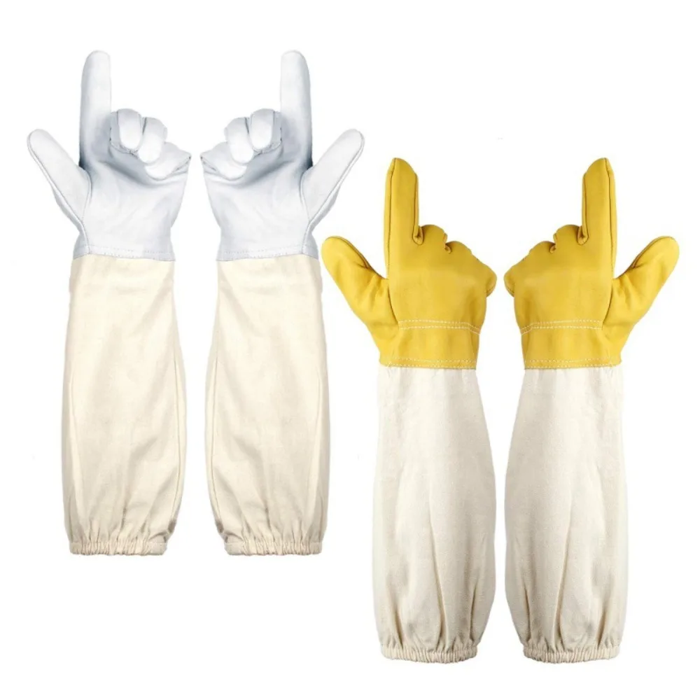 Safe Professional Beekeeping Gloves Anti-sting Anti-bee Canvas Sheepskin Gloves Apiculture Protect 1 Pair