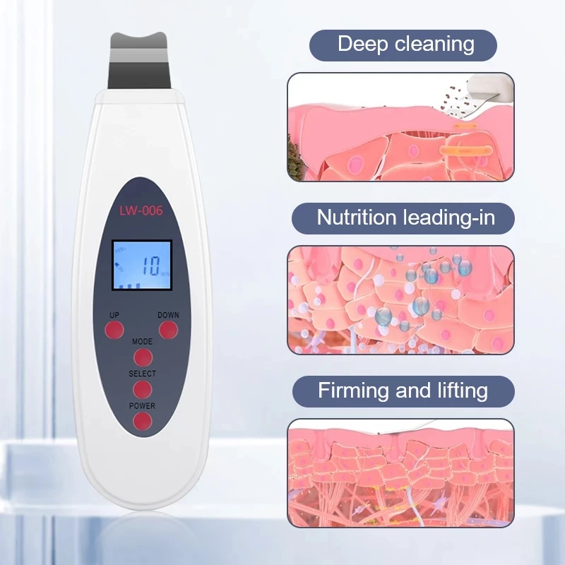 Ultrasonic Facial Scrubber Deep Face Cleaning Machine Remove Facial Massager