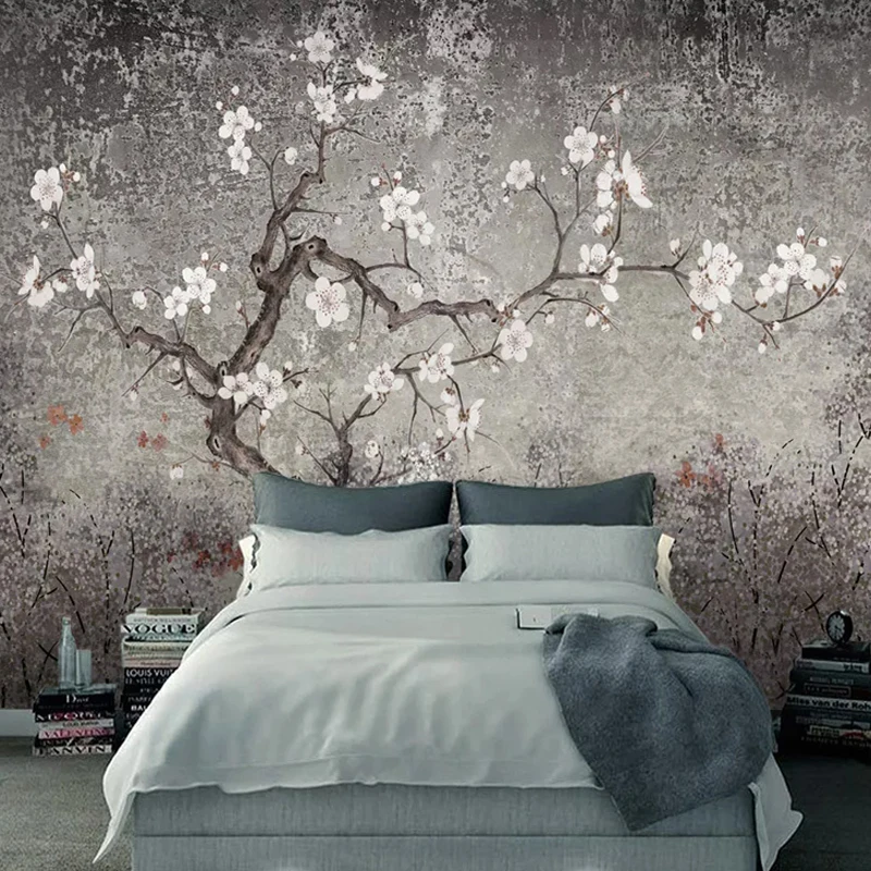 

Custom Photo Wallpaper Retro Plum Blossom Murals Chinese Style Hand Painted Flowers Birds Wall Painting Living Room Study Fresco