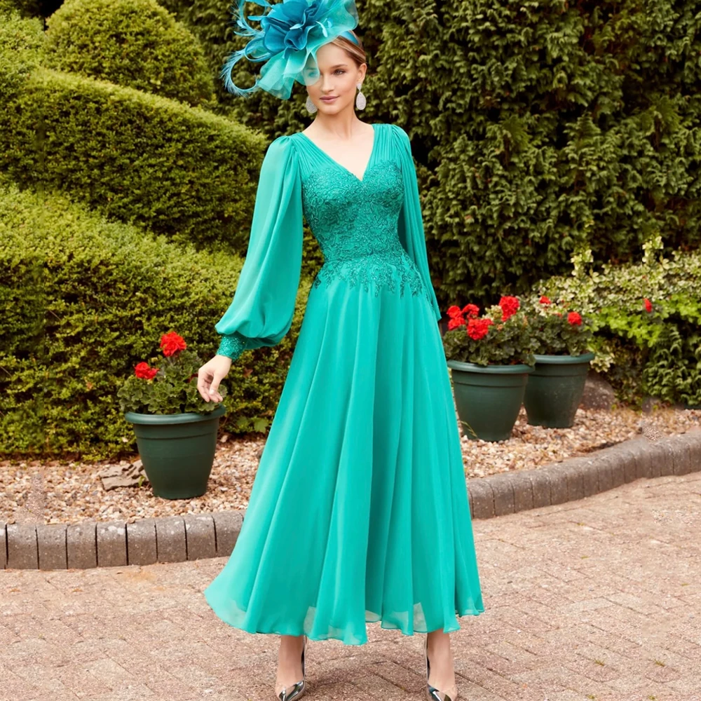 

Laxsesu Mother Classic Dresses Long Full Sleeves Sexy V-neck A-line Beautiful Appliques Women Evening Prom Gowns