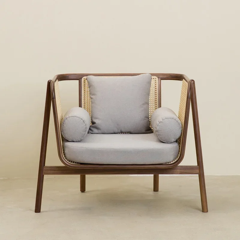 Leisure Recliner Bed & Breakfast Balcony Rattan Chair Liji Style Rattan Sofa Living Room Solid Wood Backrest