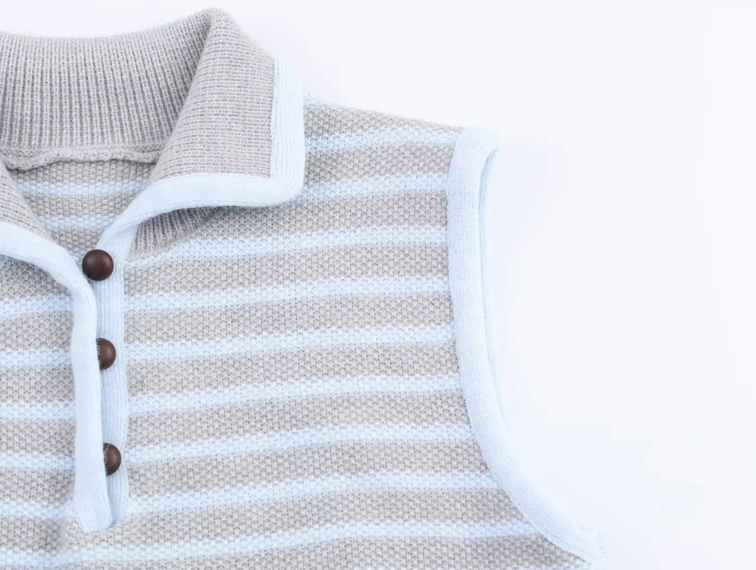 Women's College Style Gray Stripe Turn-Down Collar Buttoned Knit Vest Female Sleeveless Pullover Sweater Leisure Tops Streetwear