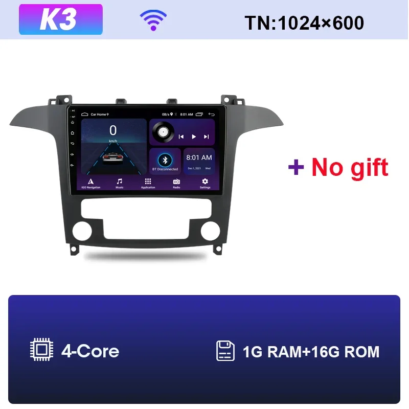 2 Din Qualcomm 8-core Android Car Radio Wireless CarPlay Android Auto Support Backup Camera GPS BT WiFi For Ford S-MAX 2007-2015