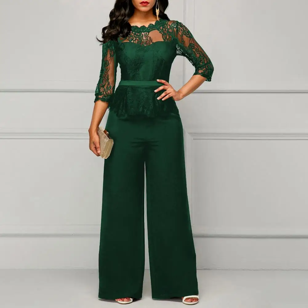 

Stylish Women Jumpsuit Streetwear Pure Color Slim Jumpsuit Round Neck Temperament Office Jumpsuit for Club
