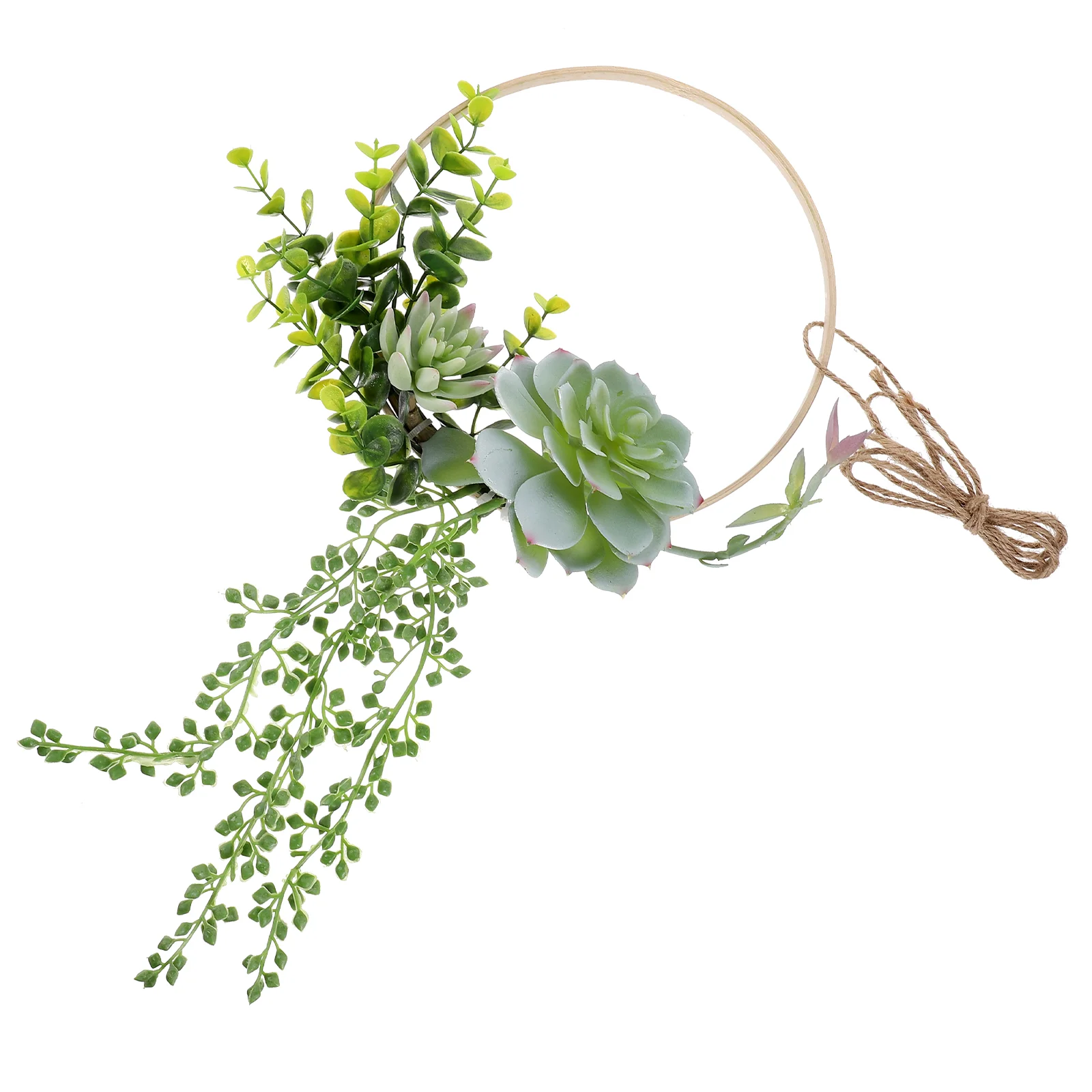 

Plant Artificial Green Succulent Bamboo Ring Home Room Shopping Mall Wall Decoration Hanging Garland Plastic Front Door Wreath