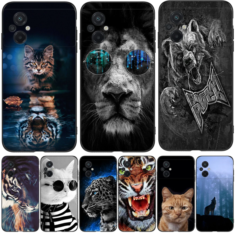 Per Xiaomi Poco M5 4G Custodia Cover Posteriore Per Telefono Custodia Protettiva In Silicone Morbido Tpu Nero Lion Tiger Wolf Cat