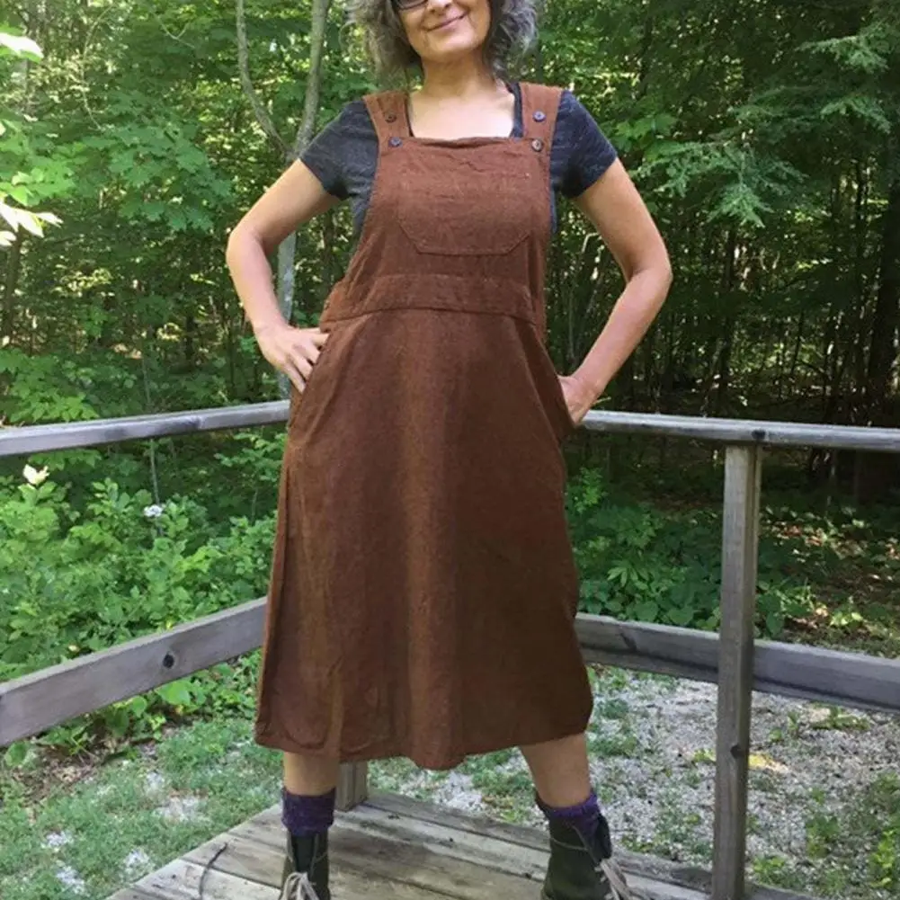 

Summer Women Dress With Pocket Strap Dress Calf-Length Vintage Cotton Linen Dress For Streetwear Leisure Party Office Commute