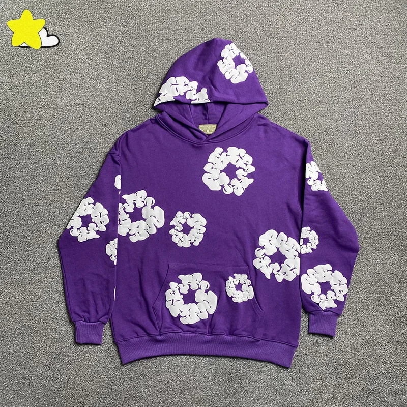 

Purple Denim Tears Hoodie Men Women Best Quality Cotton Loose Sweatshirts Classic Kapok Puff Print Pullovers With Tags