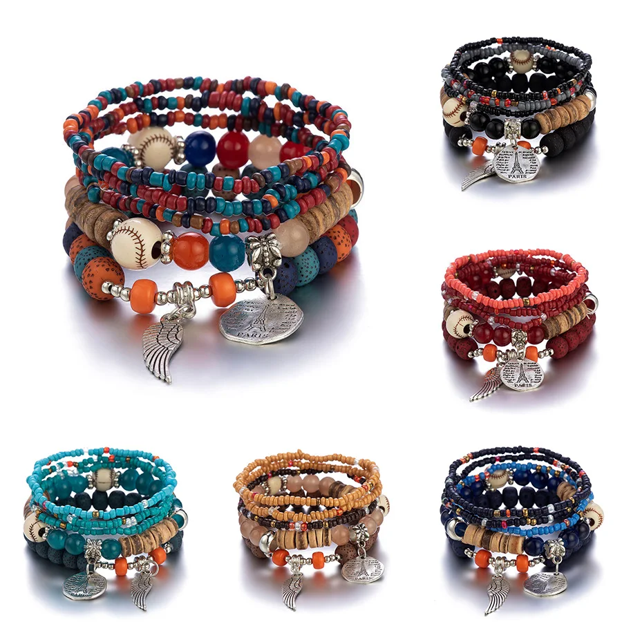 Bohemian Eiffel Tower Beaded Bracelet Set For Women Wing Charm Colorful