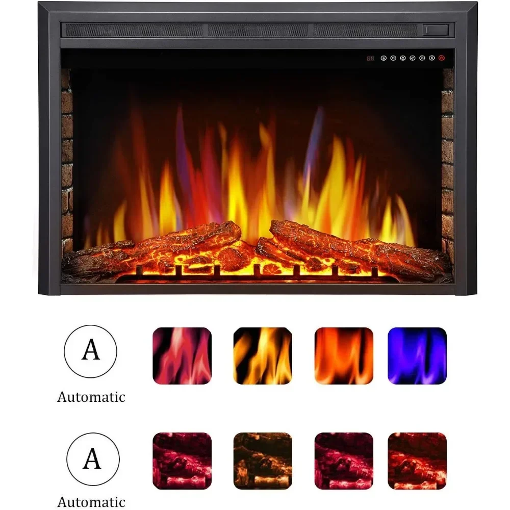 Electric Fireplace Insert, Freestanding & Recessed Electric Stove Heater, LED Adjustable Flame with Burning Fireplace Logs Touch