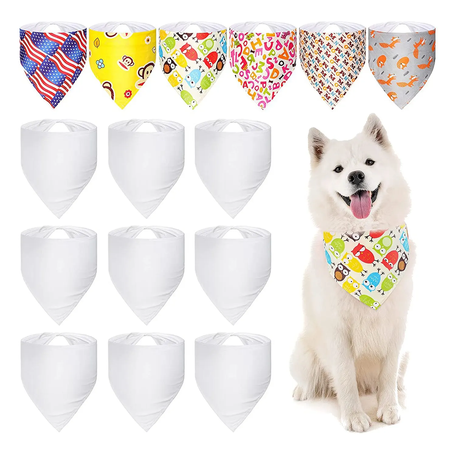 30 Pcs Sublimation Blank Pet Bandana Heat Transfer Washable DIY Triangle Dog Scarf Bibs Kerchief for Dogs Puppy Cats