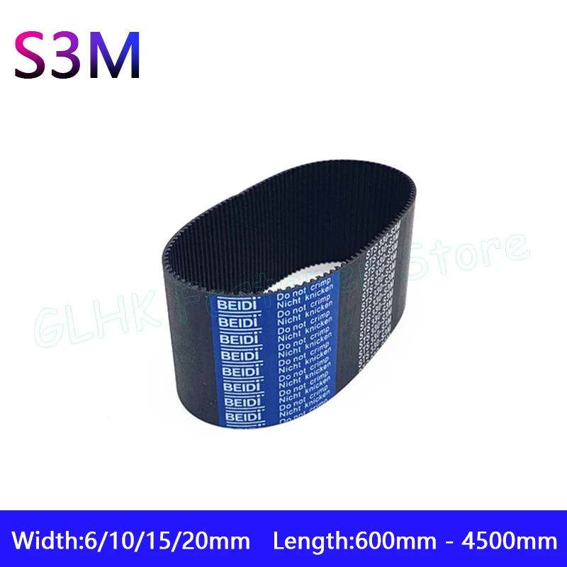 

Pitch 3mm Drive Belts S3M Rubber Closed Loop Timing Belt Width 6/10/15/20mm Length 600 612 633 645 657 to 4500mm