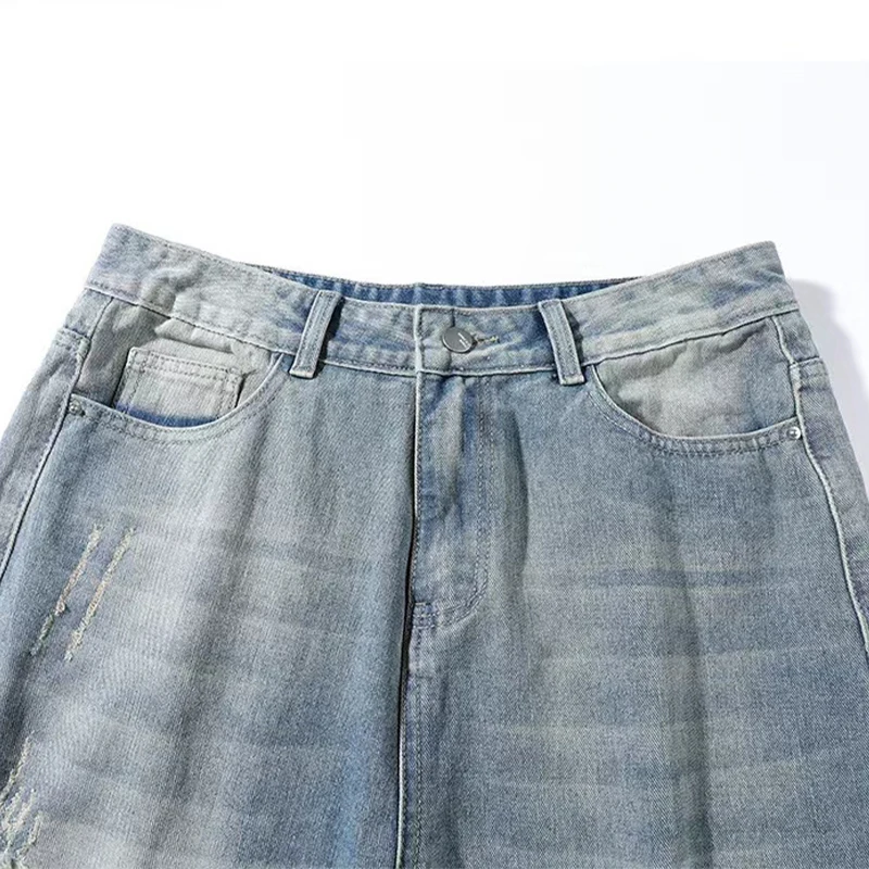 2023 Spring Popular Student High Street Ripped Jeans Mens Jeans Casual Loose Wide Leg High Quality Solid Jeansm