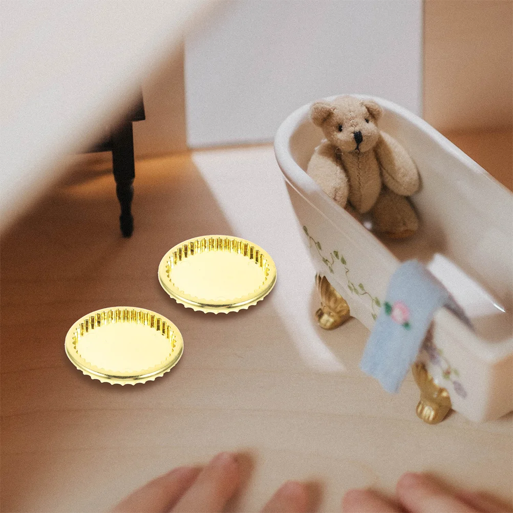 

5 Pcs Miniature Gold Plate House Decor Dollhouse Plates Toys Simulated Tableware Adornments Trays Decors