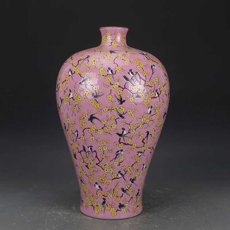 

Розовые брови Macchiato Art Qing Qianlong с радостью, ваза из сливы, антикварная фарфоровая коллекция, керамика Цзиндэчжэнь