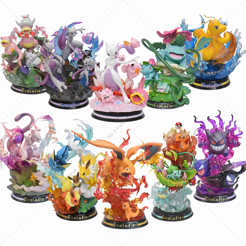 

Anime Pokemon Charizard Special Effects Figure Led Light Mewtwo Raichu Venusaur Gengar Three Form Evolution PVC Model Toys